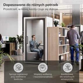 Jednoosobowa kabina akustyczna do biura Inbox, 110x90x210 cm