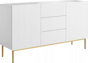 Komoda Nicole 150 cm z szufladami i ryflowanym frontem - biały mat / złote nóżki