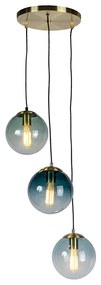 Lampa wisząca w stylu art deco mosiądz z niebieskim szkłem - Pallon ArtDeco Oswietlenie wewnetrzne