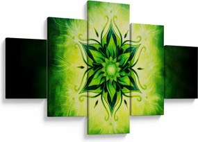 Obraz - Kwiatowa mandala na zielonym tle (125x70 cm)