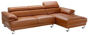 Kanapa narożna prawostronna z wysokiej jakości skóry w kolorze karmelowym – EXCELSIORA