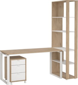 Biurko z regałem i kontenerkiem Sign jackson hickory/biały mat