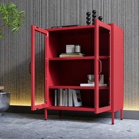 Witryna przeszklona niska czerwona: Modern GINA, 800 x 1015 x 400 mm