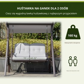 Outsunny huśtawka ogrodowa 2osobowa z daszkiem przeciwsłonecznym poduszka metal poliester khaki 162x118x173cm | Aosom PL