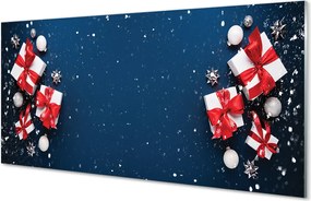 Panel szklany do Kuchni Śnieżne Prezenty i Bombki