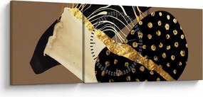 Obraz - Abstrakcja złotobrązowa N⁰1 (z zegarem) (90x30 cm)