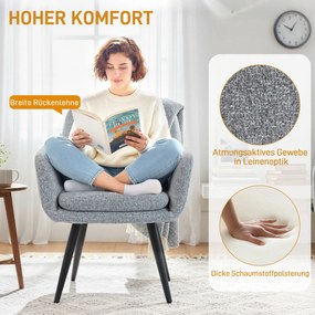 HOMCOM Nowoczesny fotel akcentowy, fotel tapicerowany z metalowymi nogami, imitacja lnu, jasnoszary