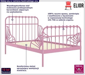 Różowe metalowe łóżko rosnące z dzieckiem 80x130/200 cm Ryxos