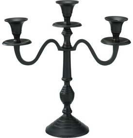 Metalowy świecznik 3-ramienny 29x10x30 cm, kolor czarny, dekor 2