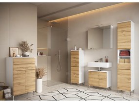 Biała wysoka szafka łazienkowa w dekorze dębu 34x120 cm Torrance – Germania