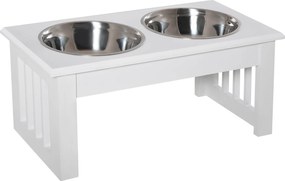PawHut Podwyższony stojak na miski dla psów z podwójną miską dla psów i kotów - Stojak na miski o wymiarach 44D x 24S x 15W cm - 2 miski ze stali nierdzewnej o pojemności 0,9L w zestawie - biały