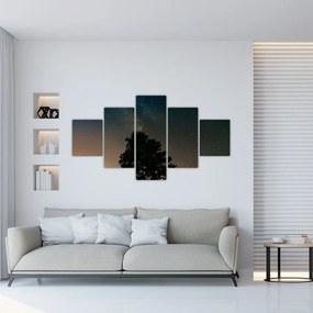Obraz nocnego nieba z drzewami (125x70 cm)