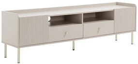 Szafka RTV 2-drzwiowa z 2 szufladami i 2 niszami - Beżowa i złota - LUNAOR