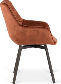 Krzesło Tapicerowane Obrotowe do Salonu LUNA Rude Welurowe Nowoczesne Loft