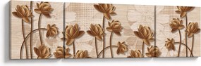 Obraz abstrakcji kwiatowej - brązowy (170x50 cm)