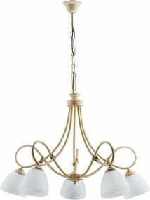 Dallas żyrandol 5 świateł, kość słoniowa lakierowane żelazo, stare złoto, klosze alabastrowe Ø13 cm
