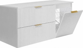 Zestaw mebli łazienkowych z koszem i blatem, złote uchwyty, biały, 120 x 46 x 58,6 cm