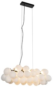 Lampa wisząca czarna z opalowym szkłem 8-światłowa owalna - UvasDesignerski Oswietlenie wewnetrzne
