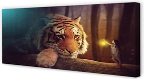 Zdjęcie na płótnie Spotkanie: Tygrys i Człowiek w Lesie