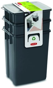 Czarne plastikowe kosze na śmieci zestaw 3 szt. 2x10+6 l do segregacji odpadów Biobox – Curver