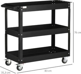 DURHAND Wózek narzędziowy na 3 poziomy, 4 koła, stal, 83Szer x 35,3Gł x 76Wys cm, Czarny