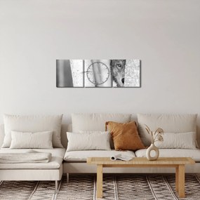 Obraz - Wilk w lesie (z zegarem) (90x30 cm)
