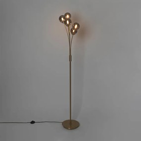 Nowoczesna lampa stojąca złota 5-świateł z dymionym szkłem - Athens