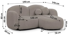 Szary narożnik z materiału bouclé (prawostronny/z szezlongiem) Orbit – Ropez
