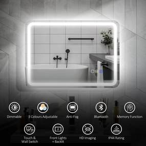 HOMCOM Lustro łazienkowe z oświetleniem LED, matą przeciwmgłową, 3 regulowanymi kolorami, 700 x 900 mm, Kolor srebrny