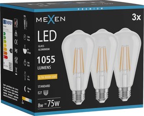 Mexen Vintis 3x żarówka filament LED E27, ST64, 8W, Ciepła - 2200K, 1055 lm, clear - L152-E27-0822-00x03