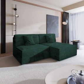Masseno Narożnik FIORO z funkcją spania i pojemnikiem na pościel Narozniki L, Rozkładana sofa - Butelkowa zieleń, TILIA 39