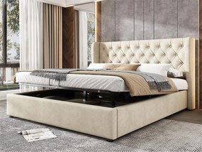 Łóżko tapicerowane welurowe 180x200cm z stelażem na listwach - Beżowe