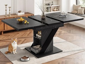Stolik rozkładany jadalniany 110/140x80x75 cm - Dla 6 osób - Nogi regulowane - MDF + metal - wygląd marmuru - Czarny