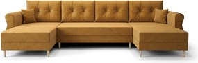 Rozkładana sofa narożna w kształcie U SILVIANO 300x140 cm, musztardowa + 2 poduszki GRATIS