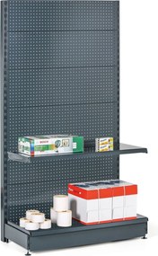 Regał sklepowy jednostronny, ścianki perforowane, 1600 x 1000 x 450 mm, dodatkowy, antracyt