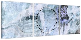 Obraz - Kwiatowy fresk na ceglanej ścianie (z zegarem) (90x30 cm)
