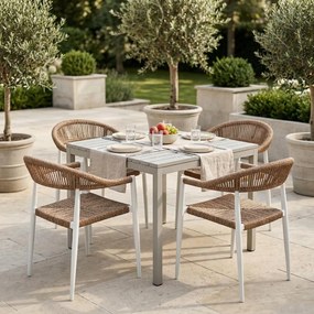 Krzesło Ogrodowe Białe 56x60x78 cm Plecione Brązowe Sznurki Nowoczesne