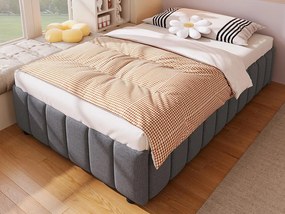Łóżko z tapicerowanym materacem lnianym - 90x200 cm - bez zagłówka - Szary