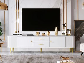 Meble TV L 170cm - 2 szuflady i 2 drzwi - złote uchwyty i nogi - Biały