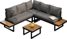 Zestaw mebli ogrodowych - 4 miejsca - ze stali ocynkowanej - narożna kanapa - 1 stół w kolorze drewna - Szary