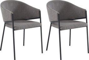 Zestaw 2 krzeseł z podłokietnikami z tkaniny i metalu – kolor szary – ORDIDA marki Pascal Morabito