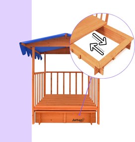 Piaskownica z werandą HAPPY, 130x130x143cm, brązowa/niebieska Jurhan