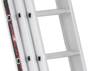 Aluminiowa trójczęściowa drabina ALVE PREMIUM z stopniami, 3x9 szczebli, długość 6,08 m