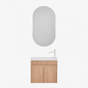 Zestaw Wiszących Mebli Łazienkowych Zintegrowany Z Umywalką Narek Popielaty Brąz & Owalny Z Miejscem Do Przechowywania Czarny - Sklum