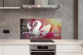 Szklany Panel Łabędzie z Ręczników i Kwiaty