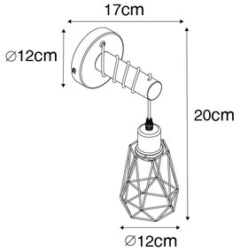 Rustykalna lampa ścienna czarna z drewnem - Dami Frame Rustykalny / Vintage Oswietlenie wewnetrzne