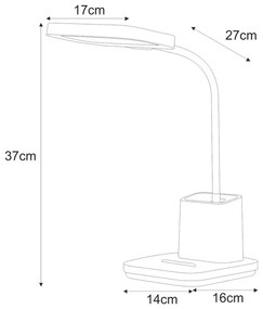 Czarna lampka na biurko z pojemnikiem na długopisy - A684-Azla