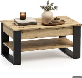 Stolik kawowy z podnoszonym blatem DENVER 92 cm prostokątny z półką Dąb Artisan czarne nogi