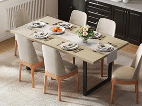 Stół jadalniany 160x80x75 cm - styl industrialny - dla 6-8 osób - metalowa rama - Czarny + Naturalny