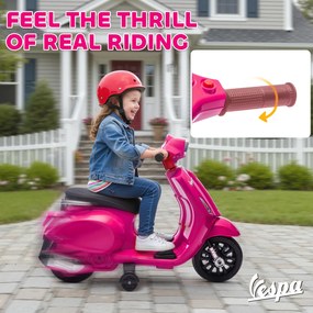 AIYAPLAY Elektryczny Motocykl Dziecięcy Vespa 6V z Bocznymi Kółkami, Reflektorami i Klaksonem, Różowy, 71 x 37 x 52 cm, Dla Dzieci 2-6 Lat | Aosom PL